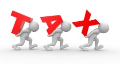 3d people - men,  person carrying the word "tax"